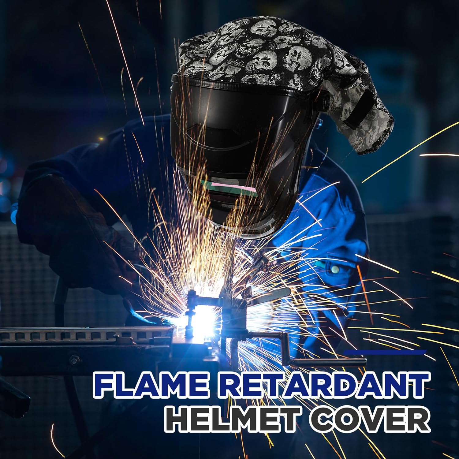 Jecery Welding Helmet Cover Fr Cotton Welding Helmet Bib Extended Head Neck Cover with Press Fit Seal Full Protection Hood Accessories Head Neck Protector Fits Most Helmets(Black and White)
