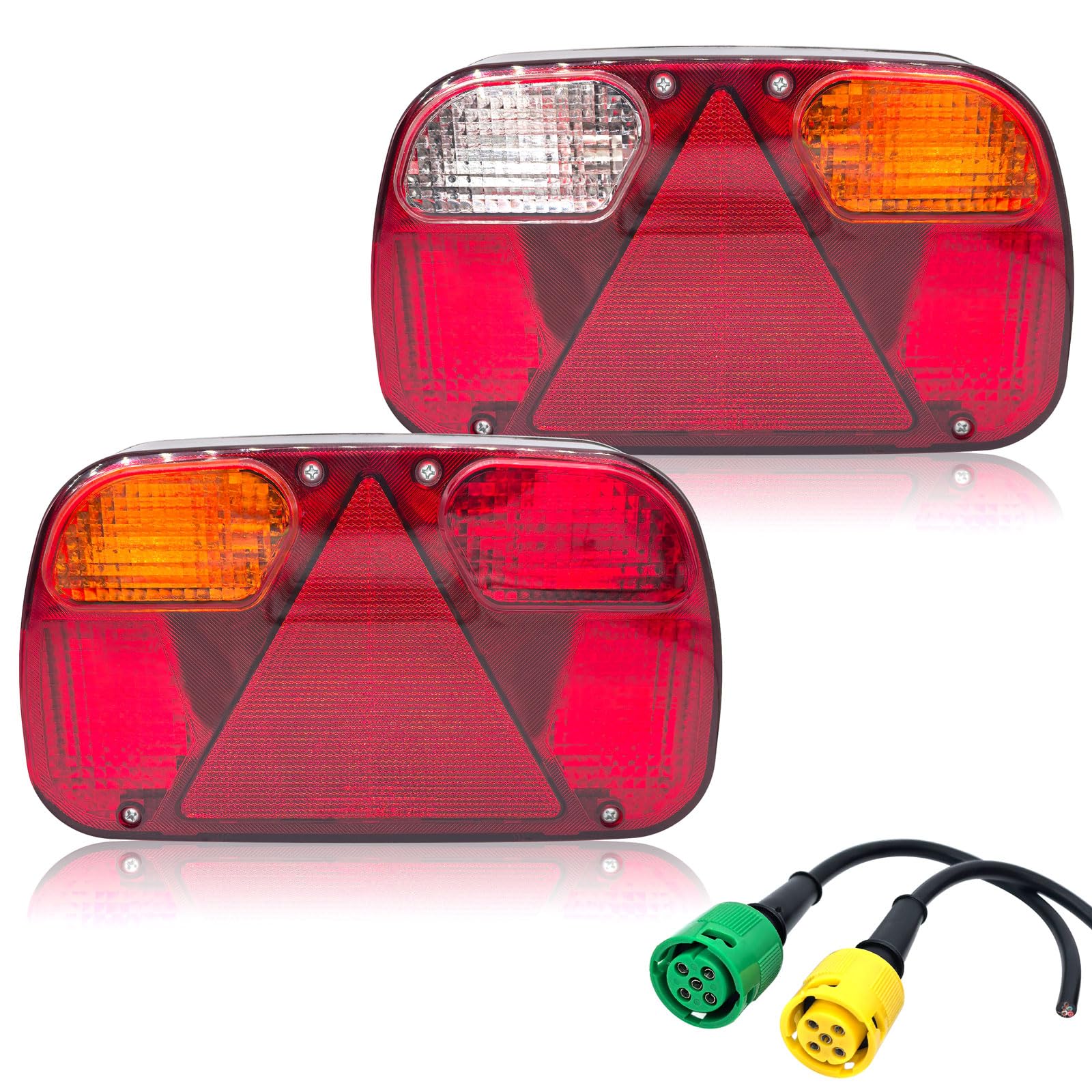 AOJO Halogen 12V Anhänger Rückleuchten Set mit 5-poliger Bajonett Kabel, LKW Rücklicht Komplettsets Kompaktes - 7 Funktionen, ECE E-Prüfzeichen