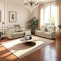 Vista 24 de Juego de sofá reclinable eléctrico para sala de estar, sofás reclinables de cuero caqui con puerto USB, sofá de cuero con sillón reclinable