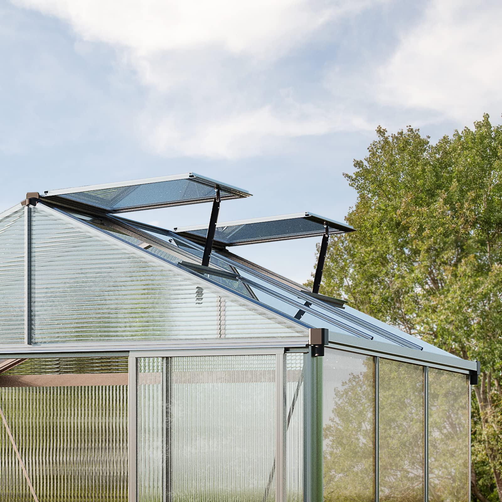 Serra GFP Premium 22 telaio in alluminio 222 x 294 cm, lastre a doppia parete di 10 mm, con 2 apri-finestra automatici