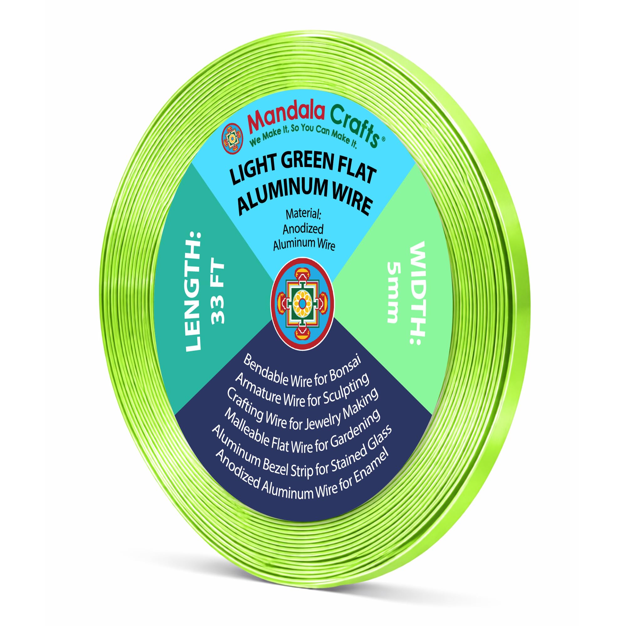 Mandala Crafts 5mm Light Green Flat Aluminum Crafting Wire for Sculpting