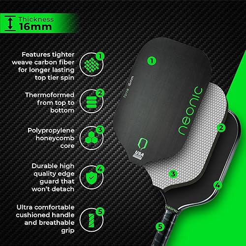 Miniatura 4 de Force - Paleta de pickleball de fibra de carbono de 0.630 in, paleta profesional alargada termoformada con inyección de espuma Unibody