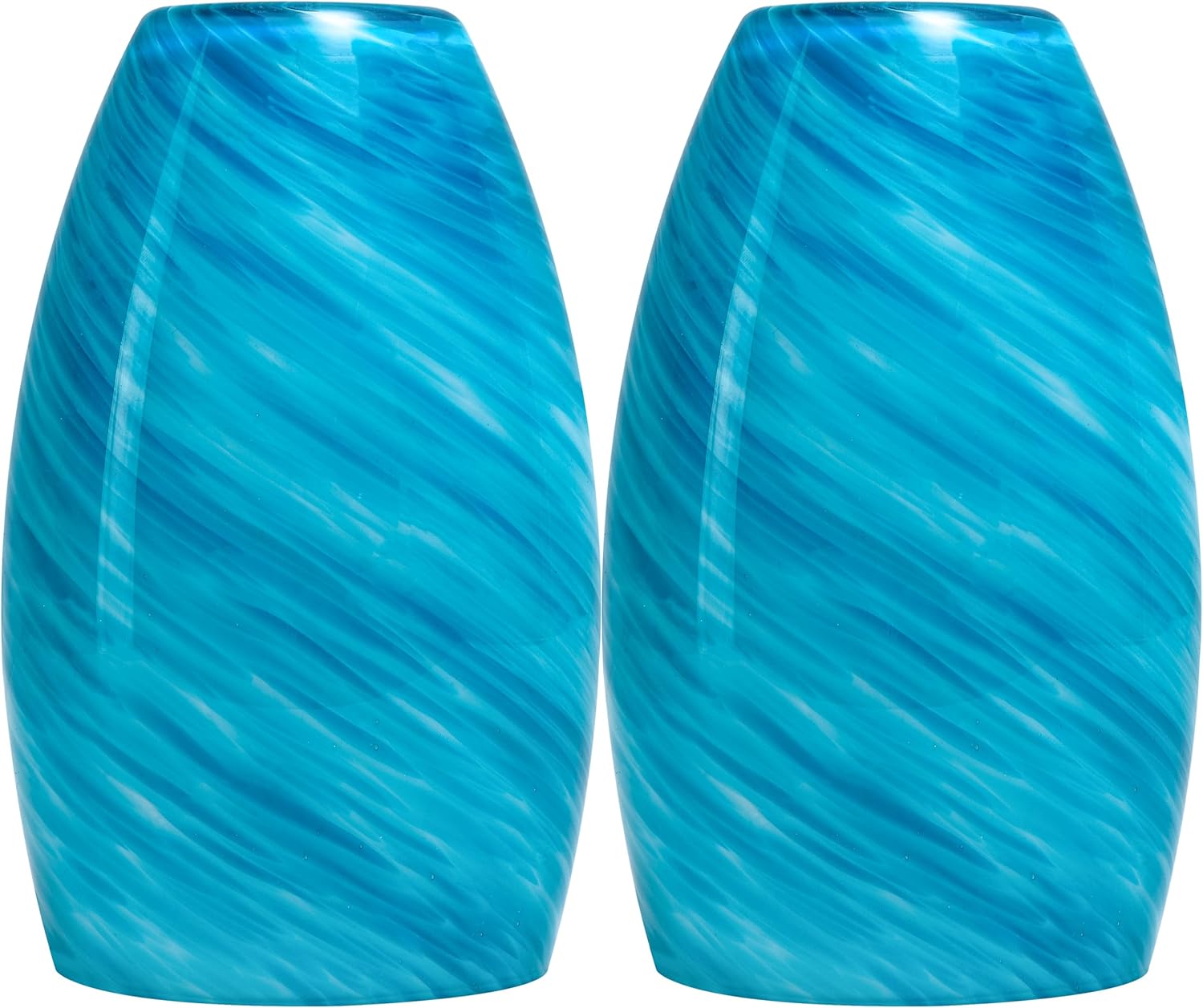 GO&SO 2 Pack Blue Pendant Light Shade Replacement,Hand-Blown Fluid Flow Texture, 7.8"H Oval Fixture,1.57" Fitter, E26 Base, for Hanging Light Fixtures & Mini Chandelier & Pendant Lights Kitchen Island