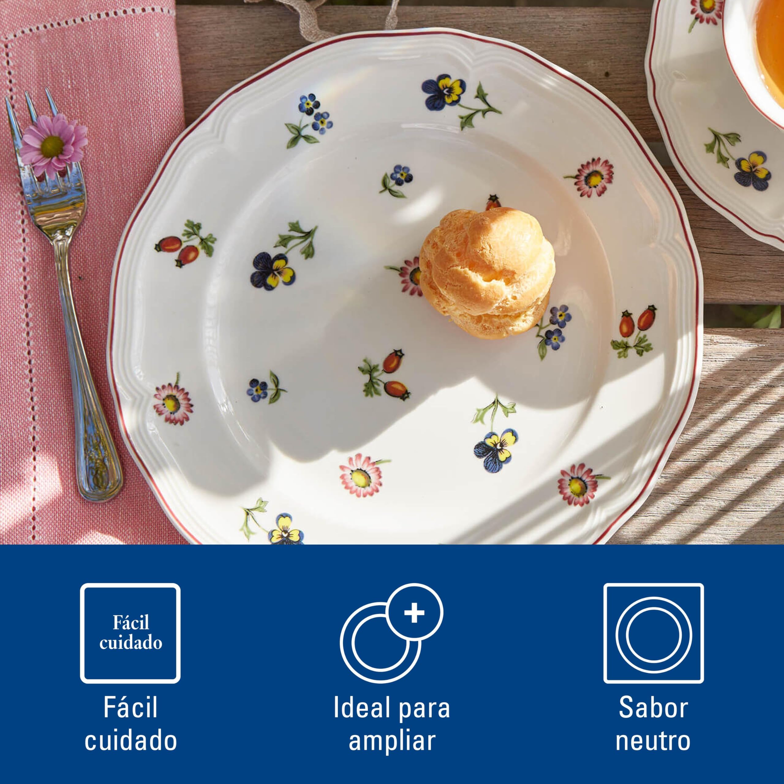 Villeroy & Boch Petite Fleur Plato de postre, 21 cm, Porcelana Premium, Blanco/Multicolor