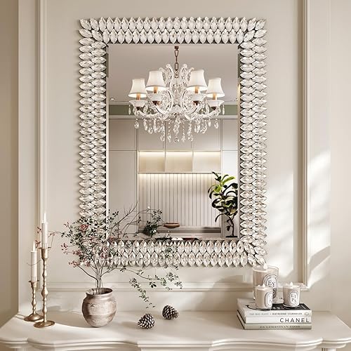 Miniatura 1 de Kelly Miller Espejo de pared de baño con joyas de 30 x 40 pulgadas, espejo rectangular grande, espejo decorativo de lujo con diamantes para baño