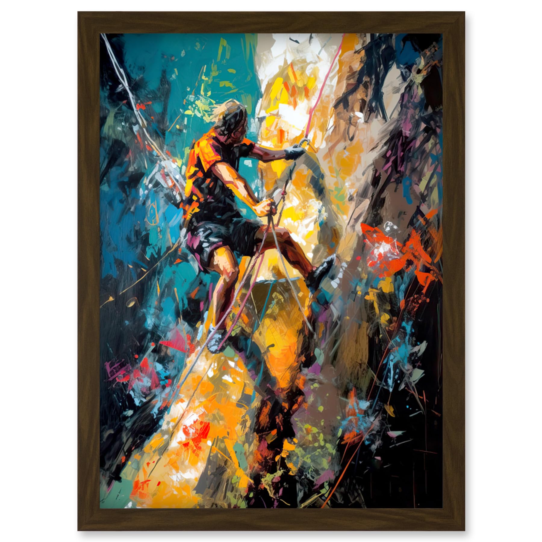 Artery8 Rock Climber Climbing Multicoloured Mountain Cliff Artwork Framed Wall Art Print A4