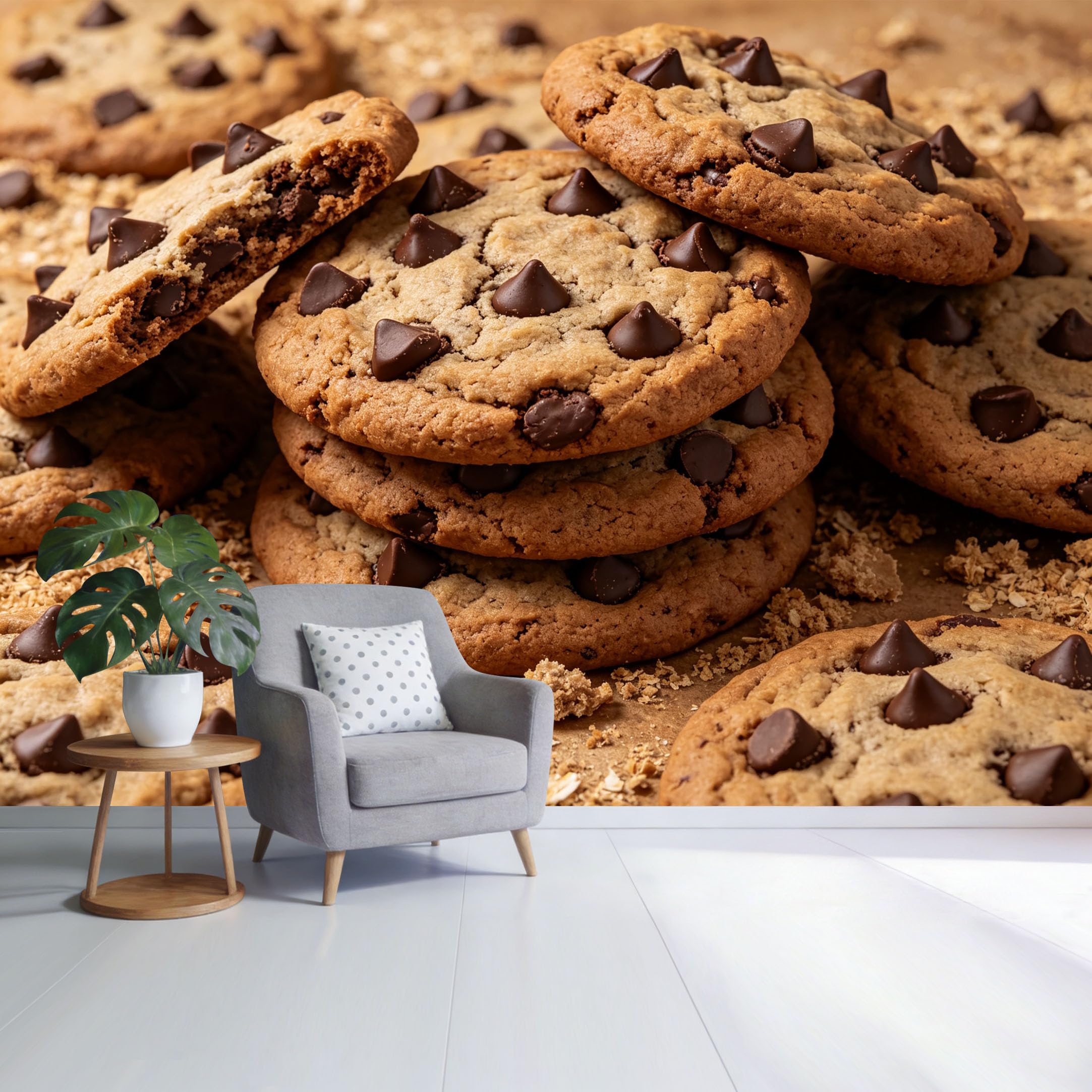 Custom Size Wall Mural Chocolate Chip Cookies Rustic Kitchen Dessert Food Photography SelfAdhesive Wall Fabric Removable Wallpaper for Home Office Decor