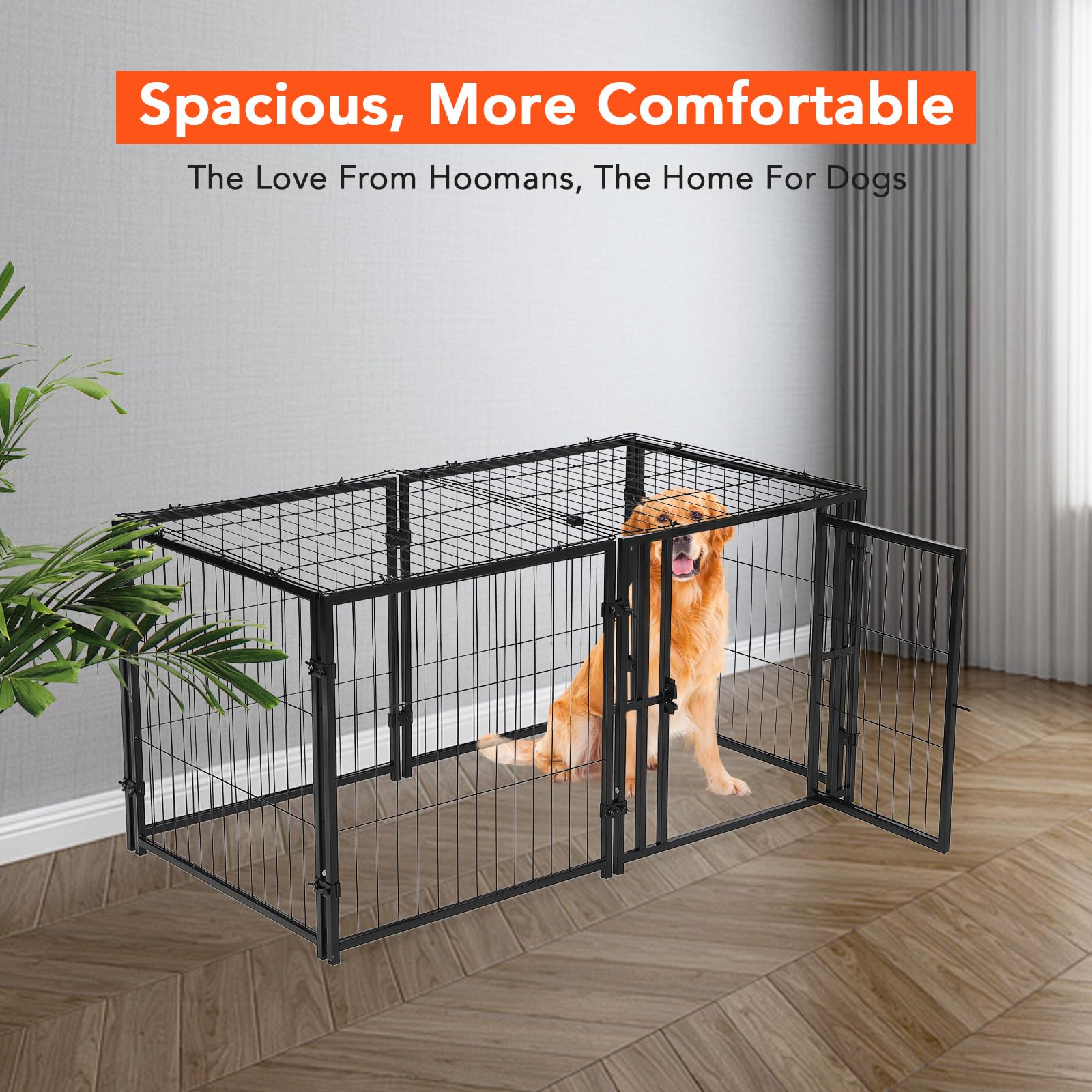 Garvee Jaula para Perros Grande de Alta Resistencia, Jaula Metálica de 122 cm con Tres Puertas y Ruedas con Freno, Parque para Mascotas Robusto para Perros Medianos y Grandes, Uso Interior y Exterior