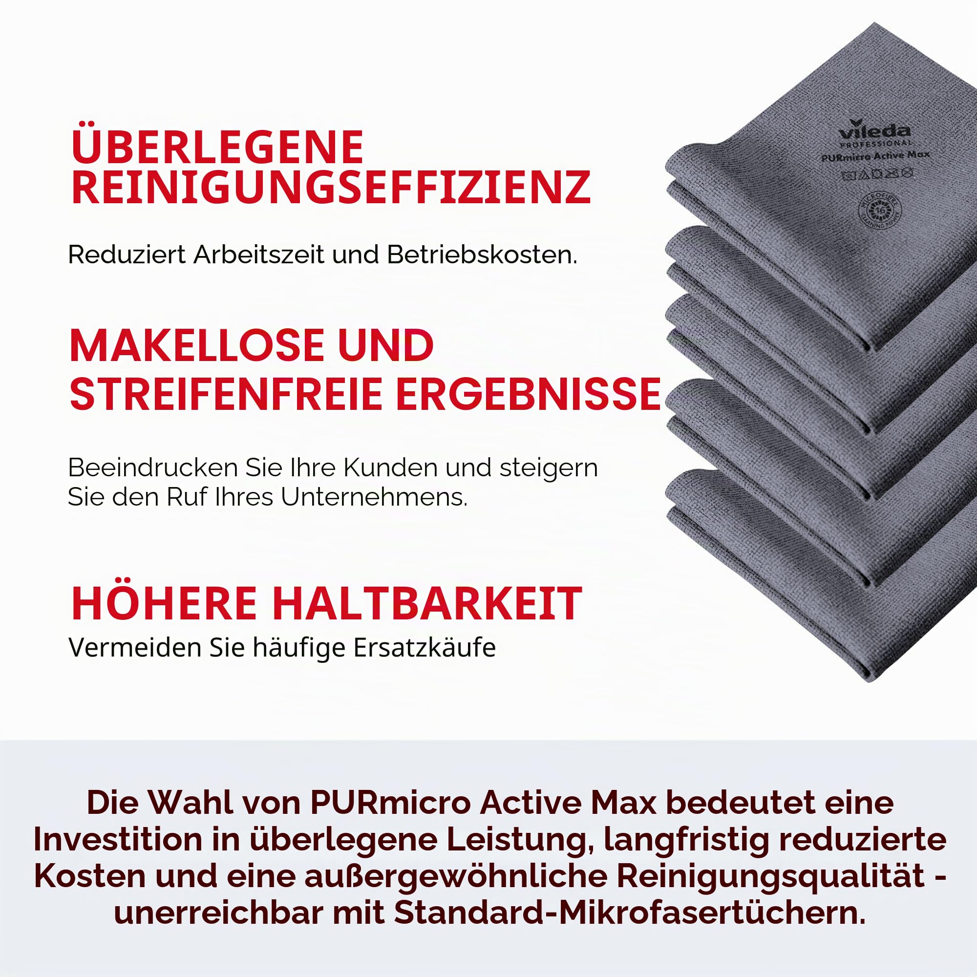 Vileda Professional Purmicro Active Max XL Waschlappen, grau, 5 Stück
