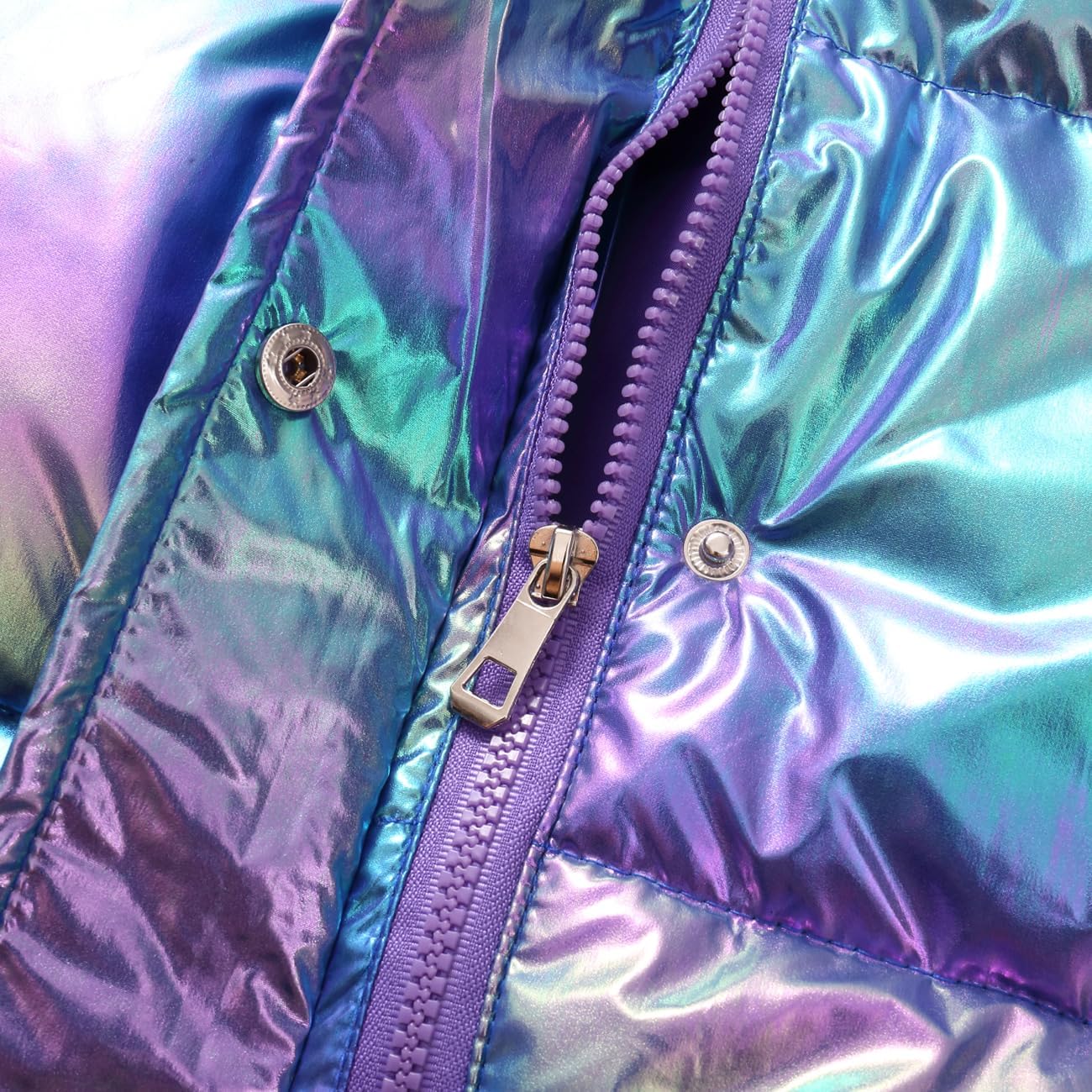 Girl Waterproof Long Coat Winter Puffer Jacket Kid Metallic Shiny Hooded Clothes - Image 4