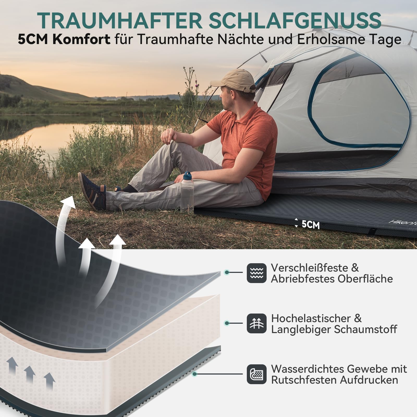 HIKENTURE A1 Campingmat, ultralicht, 8 cm dik, opblaasbaar, campingluchtmatras, kleine verpakkingsmaat voor 4 seizoenen, slaapmat voor camping, outdoor, wandelen, 6,2 R-waarde HIKENTURE A1 Campingmat, ultralicht, 8 cm dik, opblaasbaar, campingluchtmatras, kleine verpakkingsmaat voor 4 seizoenen, slaapmat voor camping, outdoor, wandelen, 6,2 R-waarde