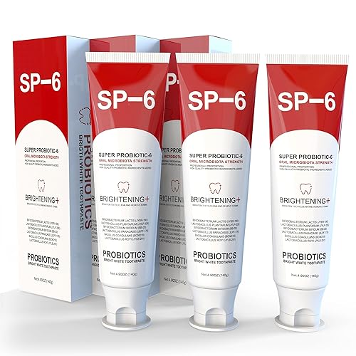 SP-6 Pasta dental blanqueadora probiótica para blanquear los dientes, brillo y aliento fresco, fórmula de 6 probióticos para la salud de las encías,