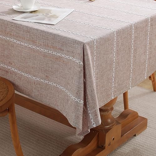 Miniatura 6 de GSG Mantel de lino rústico estilo bohemio, color marrón, mantel de cocina y comedor para mesas rectangulares, lavable, resistente a las arrugas, 60