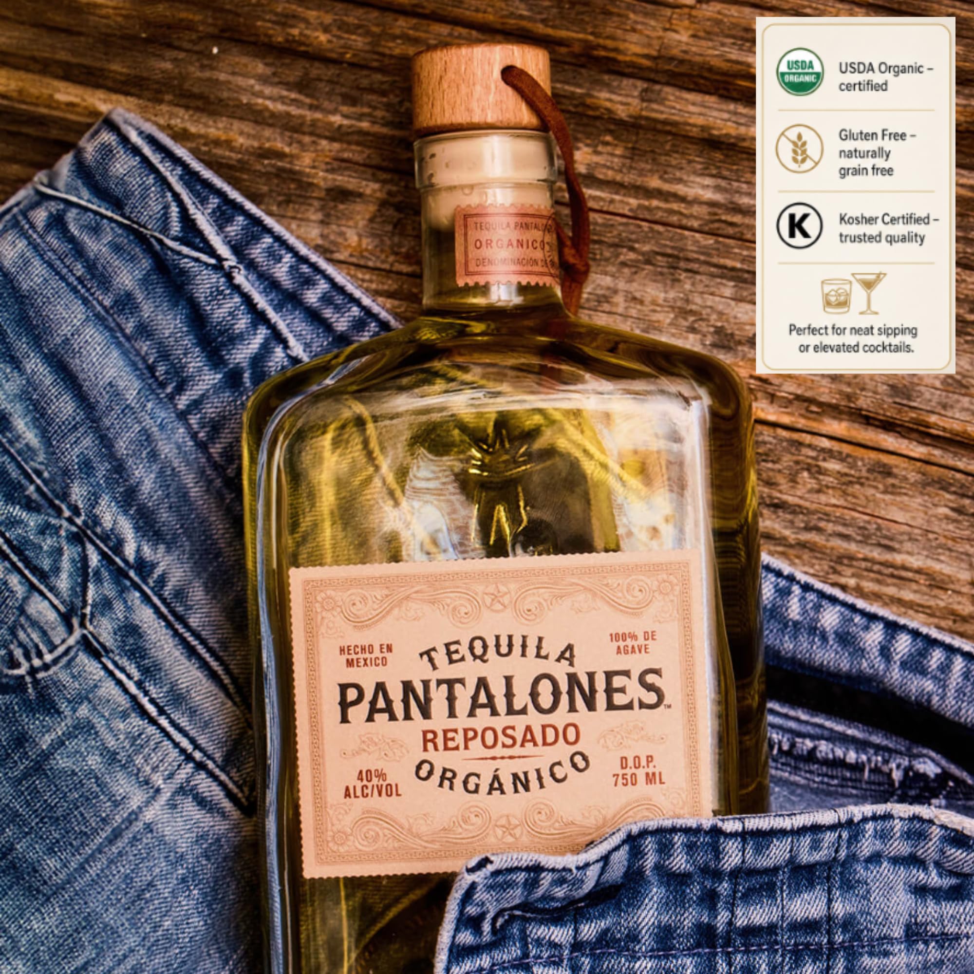 Pantalones Reposado Tequila 0,7L – Premium Tequila von Matthew McConaughey, 100% Blaue Agave, in amerikanischer Eiche gereift, 40% Vol., Mexiko