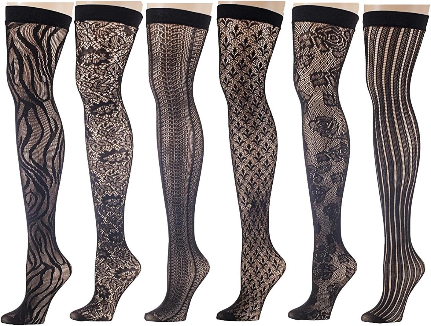 Isadora Paccini Women's 6-Pairs Fishnet Lace Thigh High Stockings (THI11A-SIX)