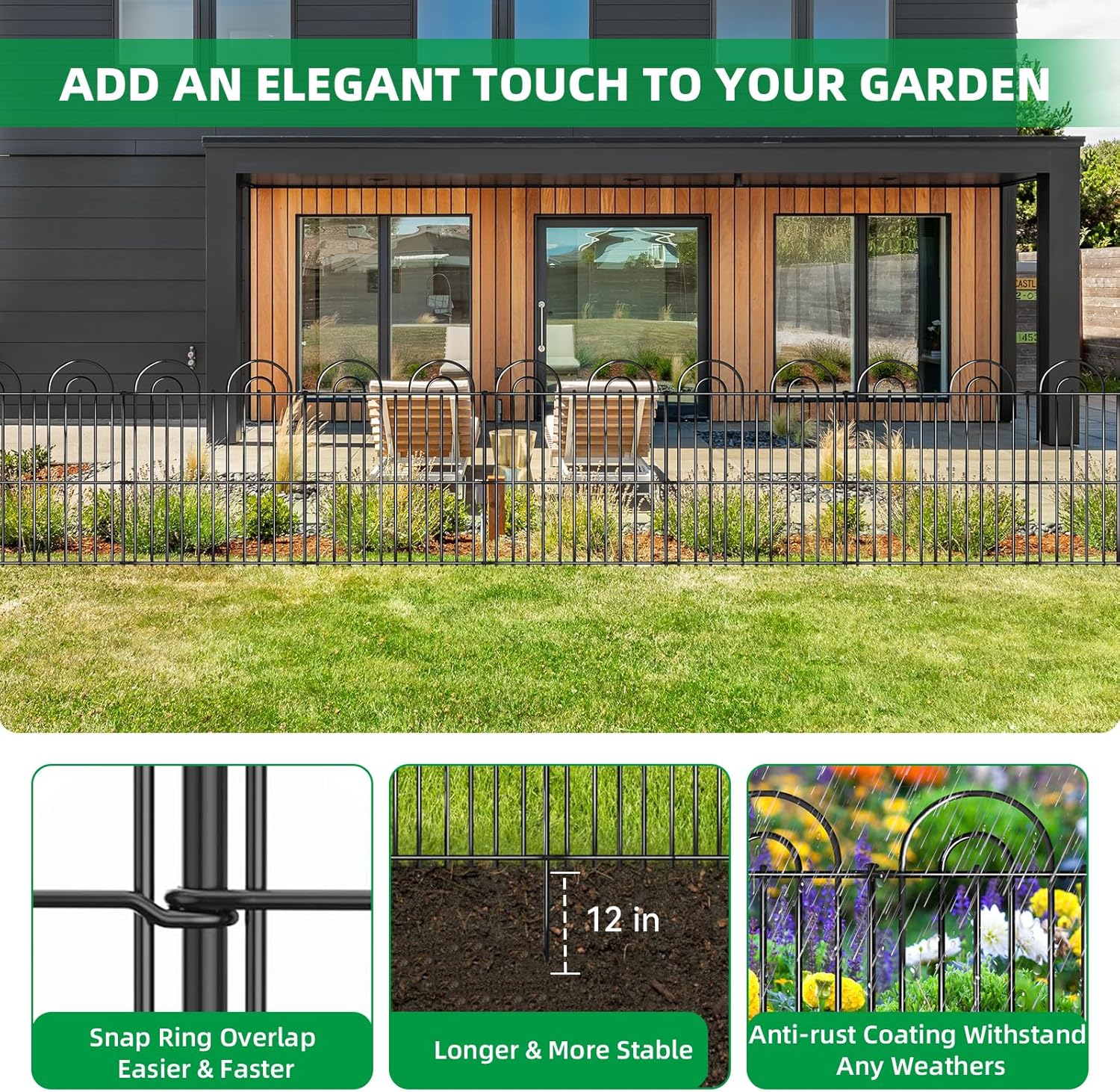 15 Panels No Dig Decorative Garden Fence, 32in(H) X 30ft(L) Tall Dog Fence Outdoor for Yard, Rustproof Metal Wire Garden Fencing Animal Barrier with Ground Stakes, Temporary Fencing for Patio Outdoor