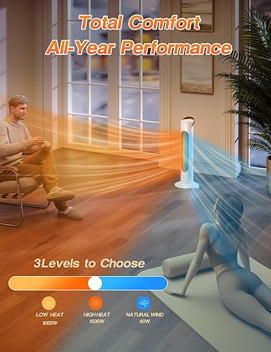 Miniatura 6 de Calentadores eléctricos para uso en interiores, calentador de torre de 25 pulgadas y ventilador combinado con oscilación de 70, 1500 W, 2 modos,