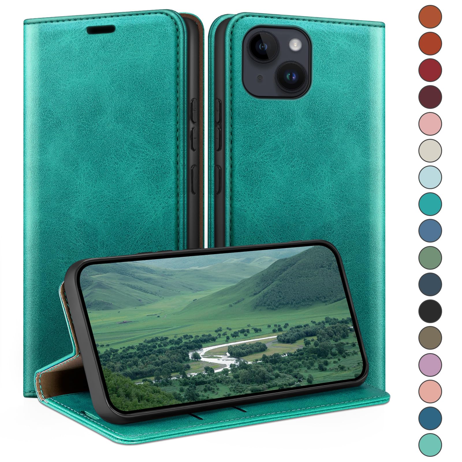 Coque iPhone 15 Plus en cuir premium HUOUH avec blocage RFID - 7