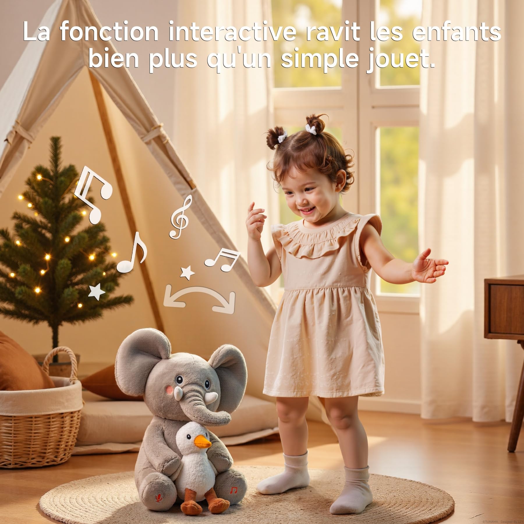 Peluche Animal Dansante et Repetante pour Bebe, Jouet Musical Interactif avec Enregistrement, Elephant Parlant, Jeux Animaux avec 6 Chansons