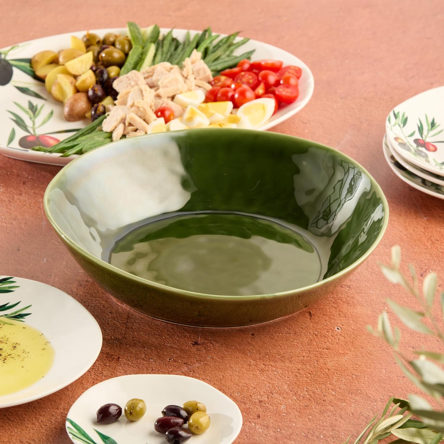 Verde Soup/Pasta Serving Bowl 13 x 3 Inches - 128 oz Capacity, Perfect for Family Meals, Salads, Chips & Snacks