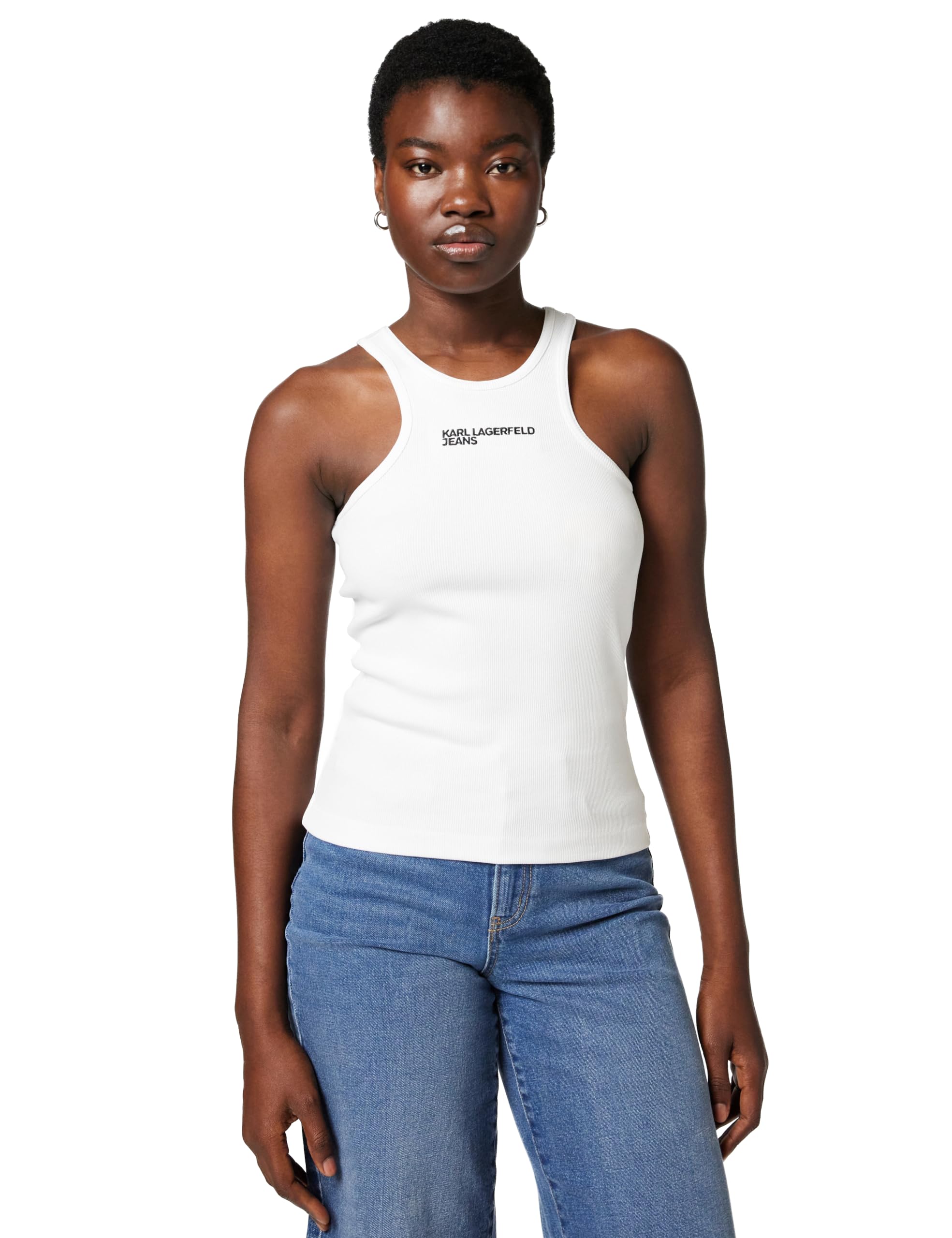 Karl Lagerfeld Jeans Women Ribbed Logo Tank White M