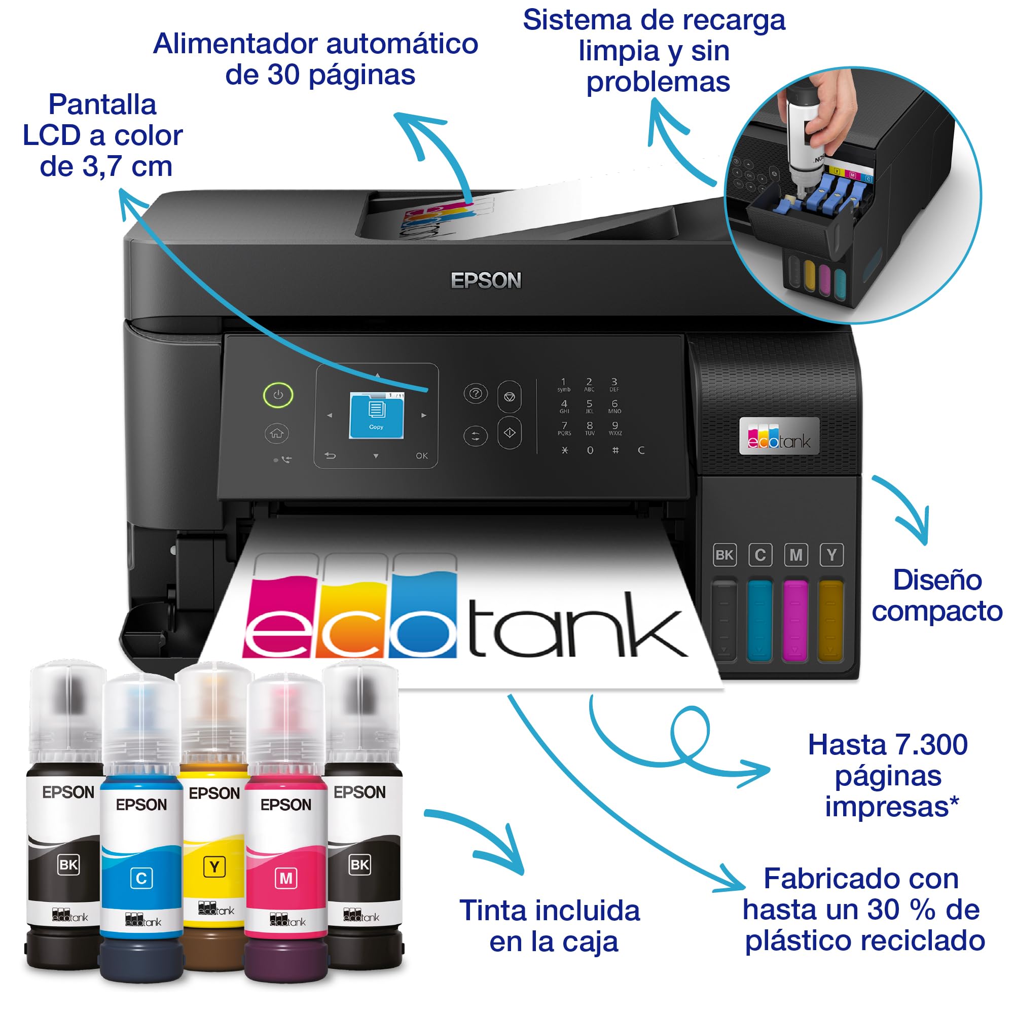 Epson Impresora multifunción EcoTank ET-4810 A4 con depósito de Tinta, conexión Wi-Fi y hasta 3 años de Tinta incluida