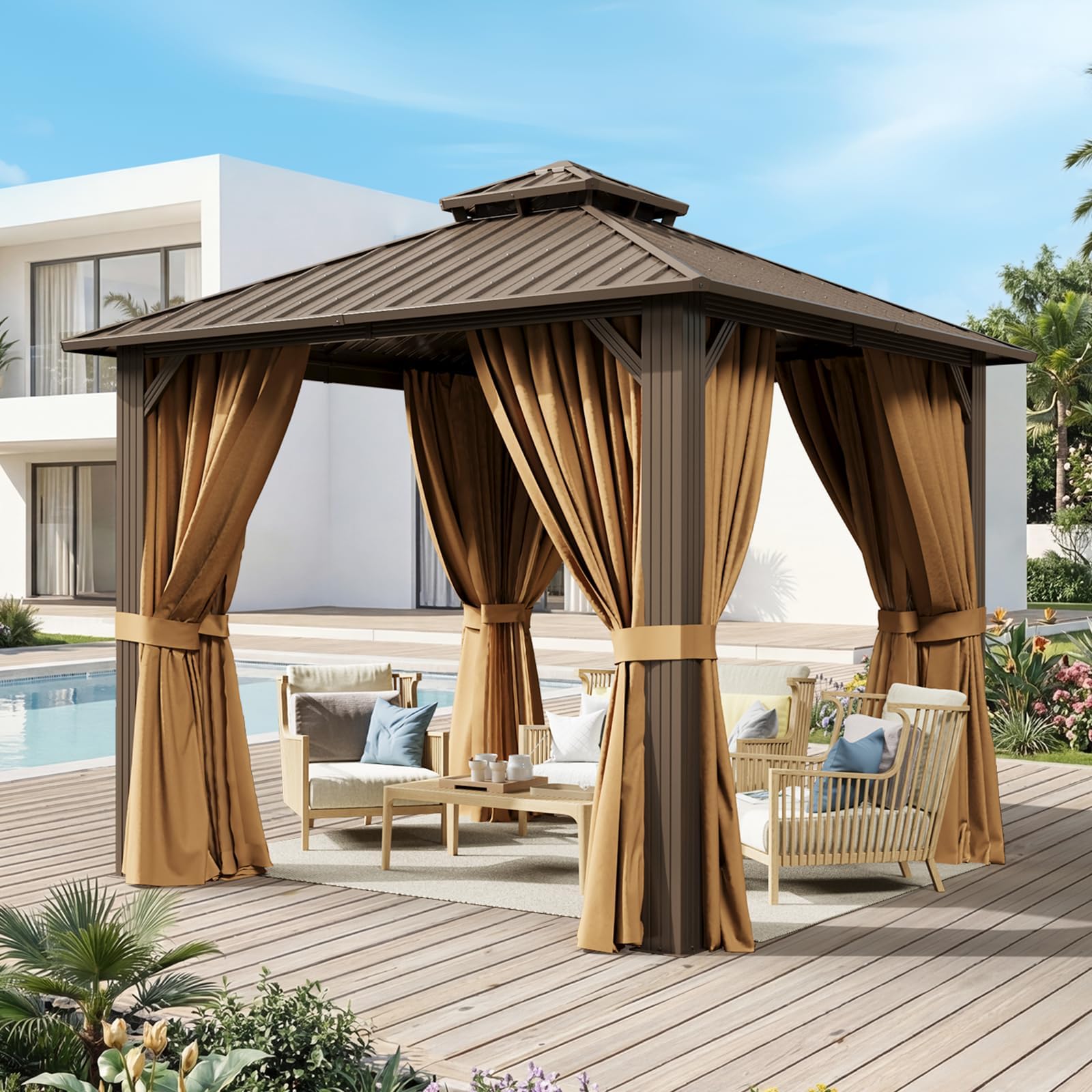 10x10FT Hardtop Gazebo Brown