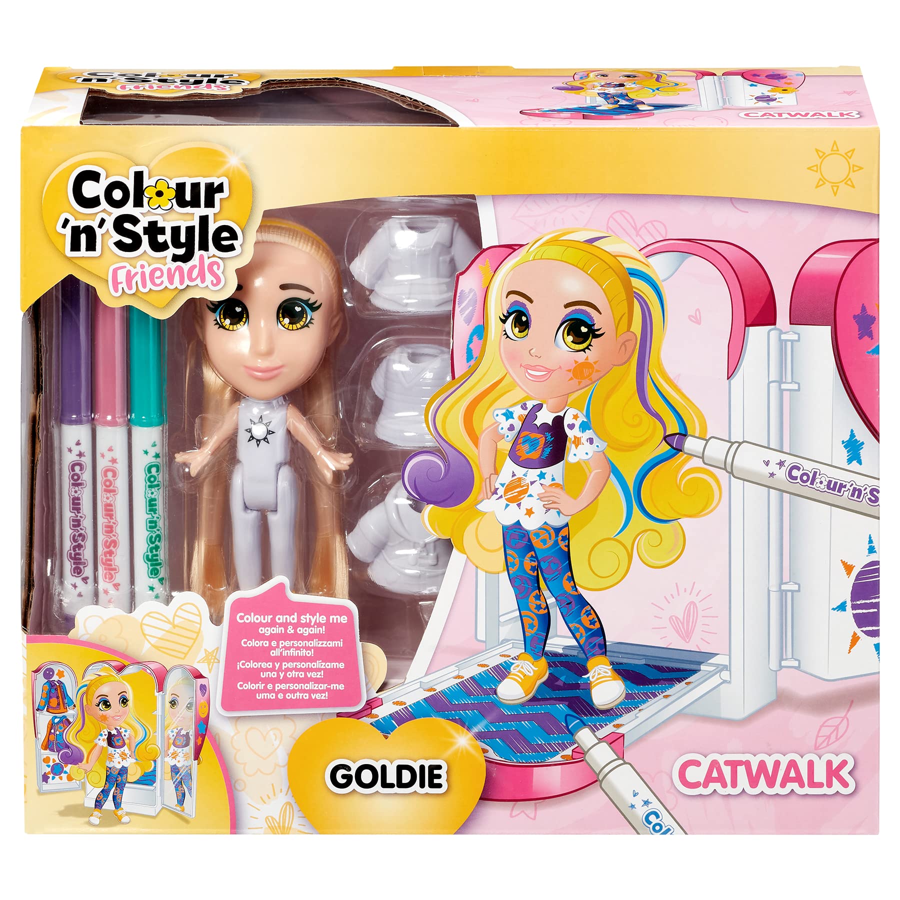 Goliath Colour N Style Pasarela Colorea y Personaliza a Goldie y su Armario-Pasarela de Moda una y Otra Vez Incluye Pegatinas Arts and Crafts, Set de Manualidades. Marcadores Lavables, 920767