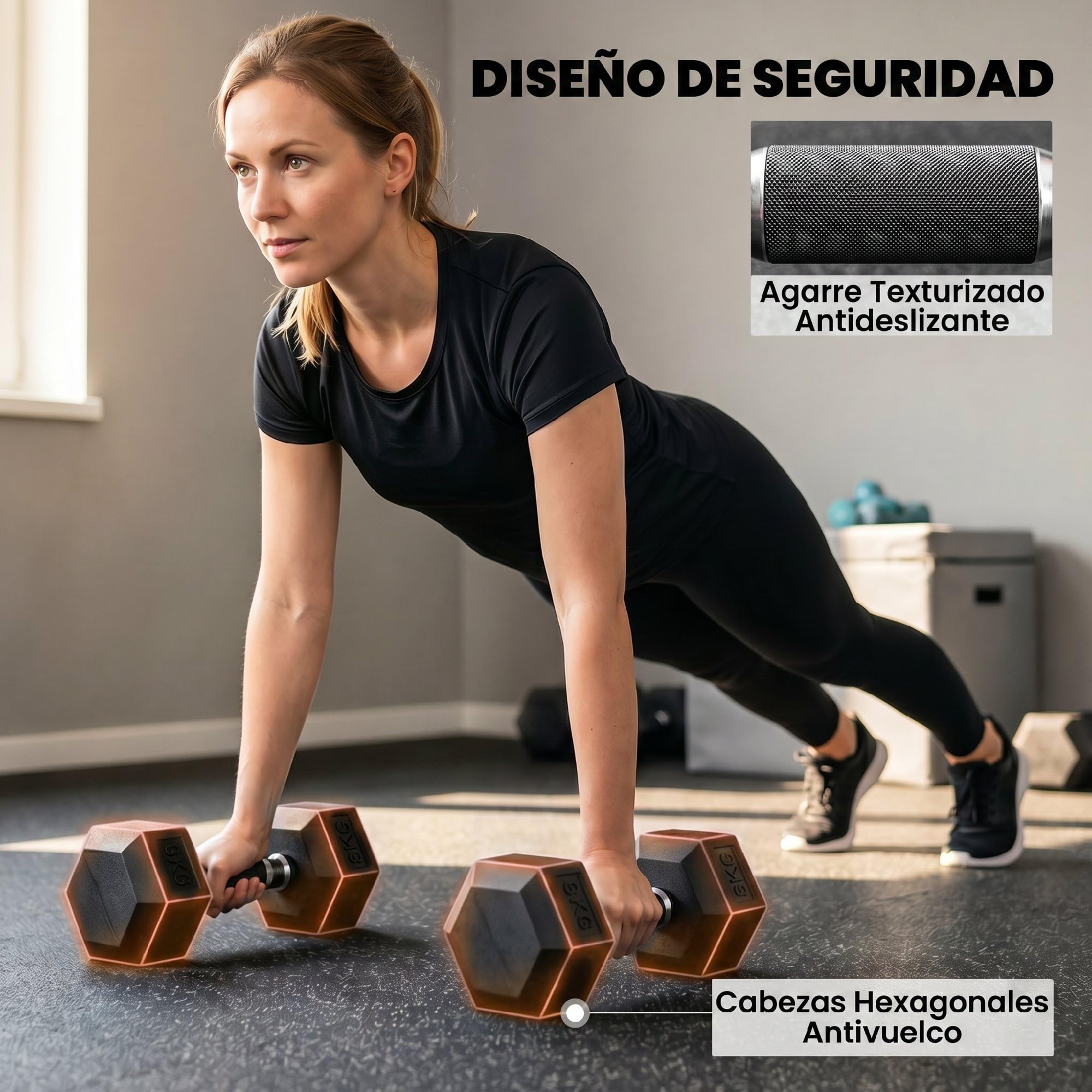 SPORTNOW Juego de Mancuernas de 6 Piezas 36 kg, Mancuernas Hexagonales 2x4kg, 2x6kg, 2x8kg, con Soporte Almacenamiento, Recubrimiento de Goma y Mango Antideslizante para Entrenamiento en Casa Gimnasio