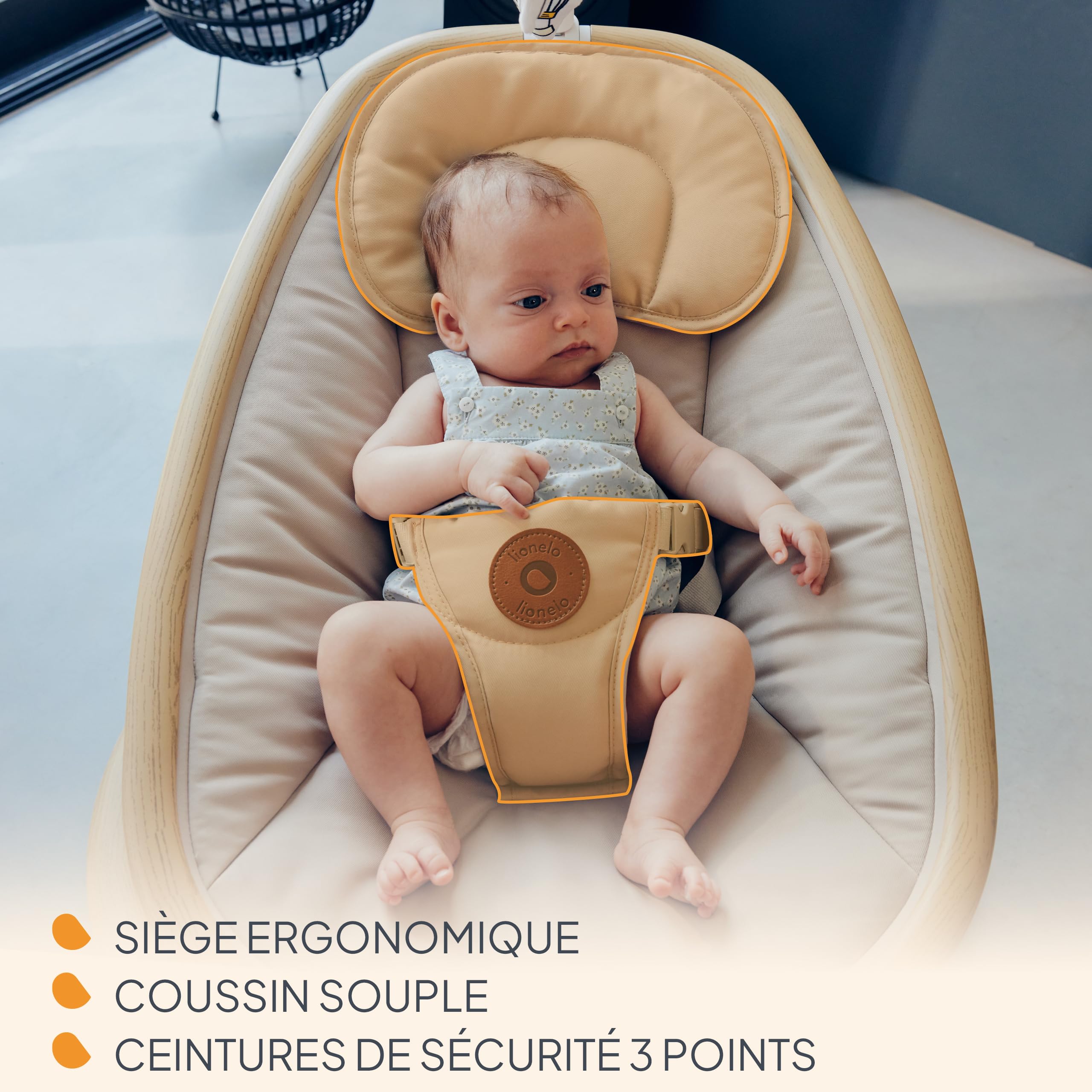Lionelo OLIVIA Transat électrique bébé 9 kg inclinaison balançoire 4 vitesses siège ergonomique 13 mélodies télécommande