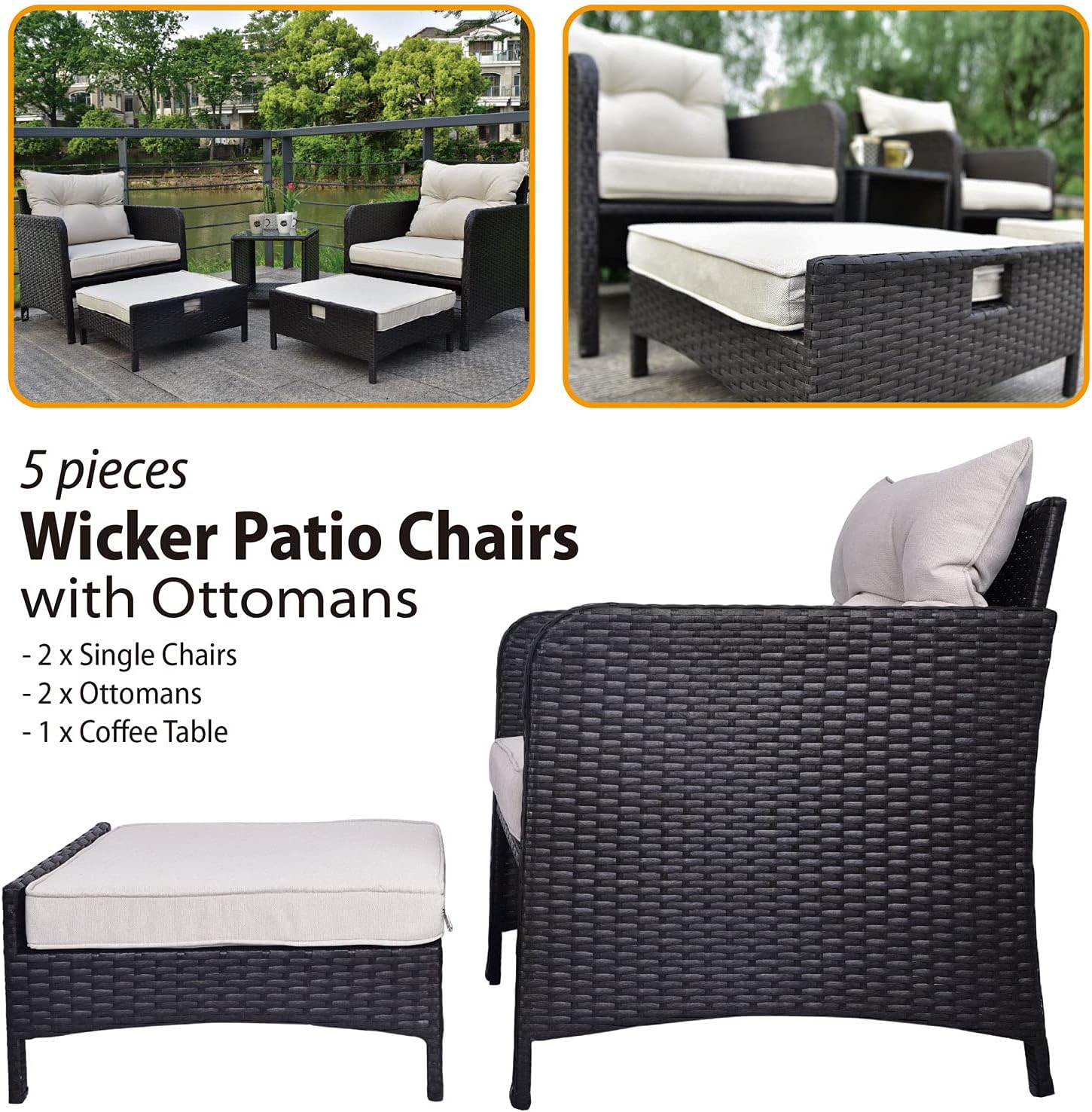 Buy Hodoca 5 Pieces Wicker Patio Furniture Sets Rattan Outdoor Patio Chairs With Ottoman