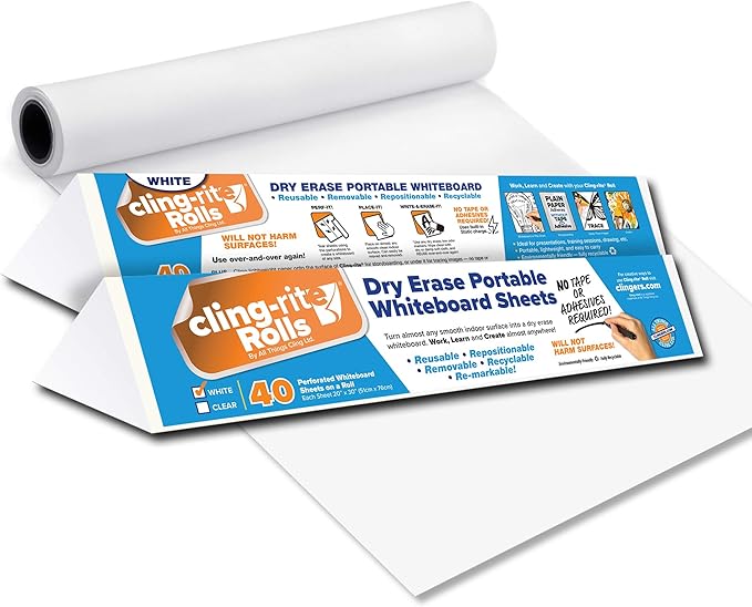 Clingers Dry Erase Clingrite Rolls, Removable, Recyclable