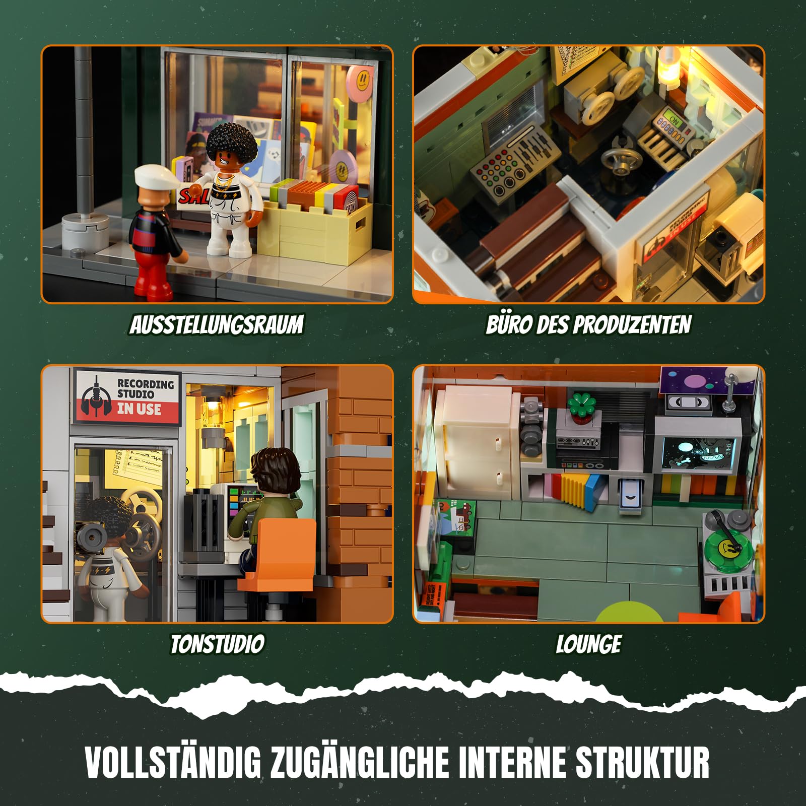 Lumibricks Plattenladen Beleuchtung Klemmbausteine Haus - 1980 Pcs Street Fusion Audio Shop, Multi-Form Modular Building Sammlung Kit für Erwachsene & Musikliebhaber
