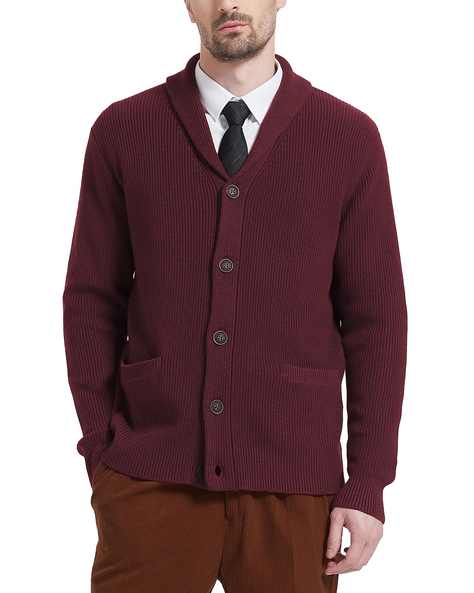 Men's Wool Blend Shawl Collar Cardigan Sweater Button Down Knitwear with Pockets