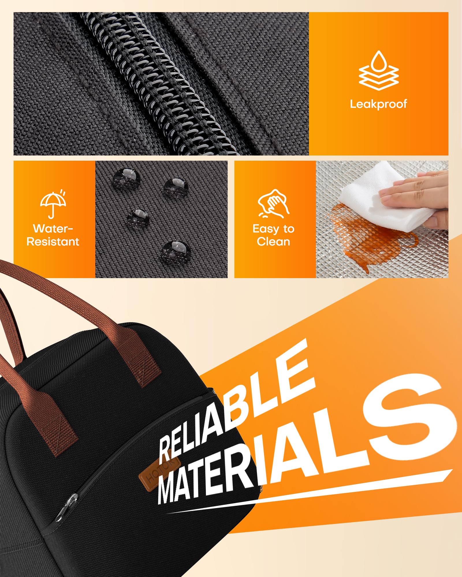 Lonchera para mujeres y hombres, resistente al desgaste y a prueba de fugas, con gran capacidad, bolsa hielera multifuncional para oficina, picnic, negro, 10 L, 10.60 x 5.90 x 9.50 pulgadas 5