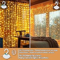 Vista 3 de HXWEIYE 300LED Fairy Curtain Lights, 9.8x9.8Ft USB Plug-in 8 Modes Christmas String Hanging Lights with Remote for Bedroom Backdrop Wedding Indoor
