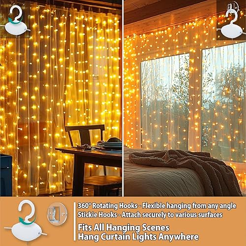 Miniatura 3 de HXWEIYE - Tira de 300 luces LED, cortina con enchufe USB y 8 modos, guirnalda de luz con control remoto para dormitorio, interior, exterior, bodas,