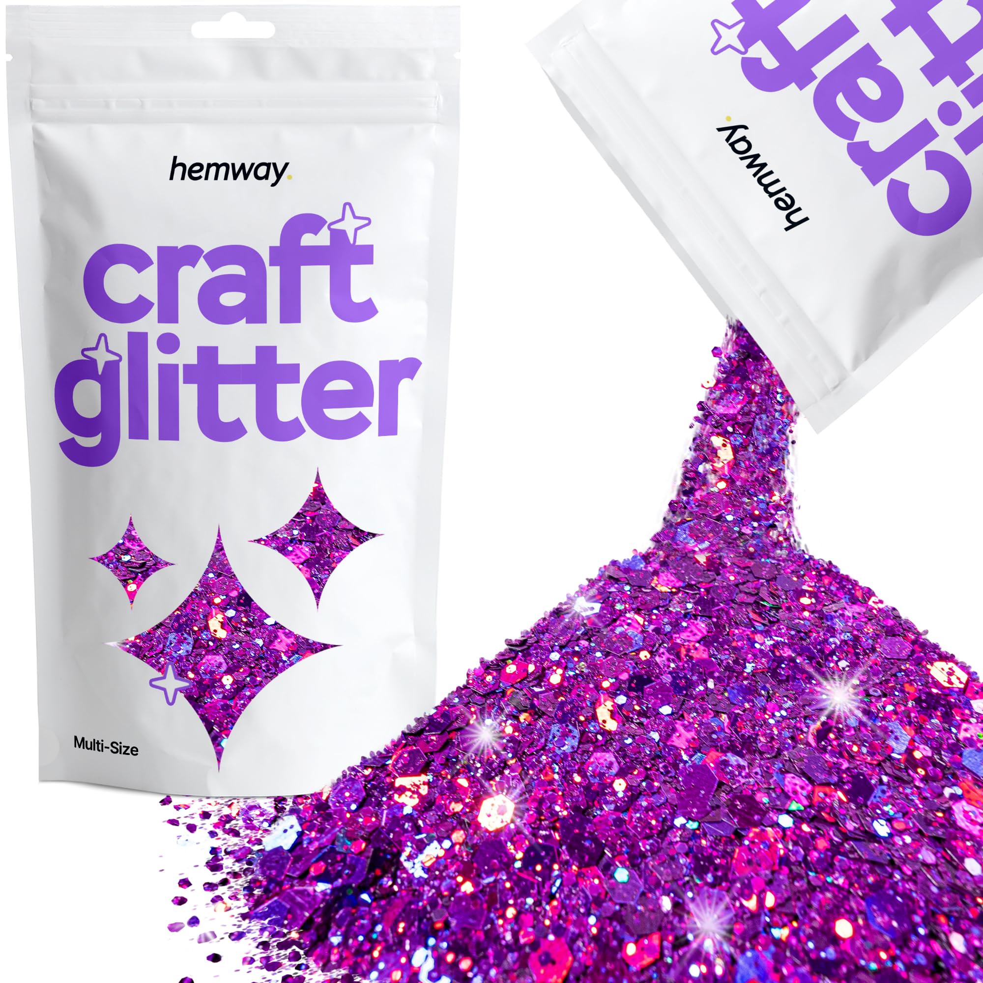 Hemway Craft Glitter Purple Holographic 100g Multi Size Glitter for Crafts Resin, Cosmetic, Nail, Face, Body, Festival