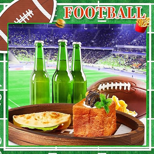 Miniatura 7 de Geetery 3 bandejas y platos de fútbol con forma de madera, platos de fútbol para portón trasero, para decoración de fiesta de juegos, 13 pulgadas,