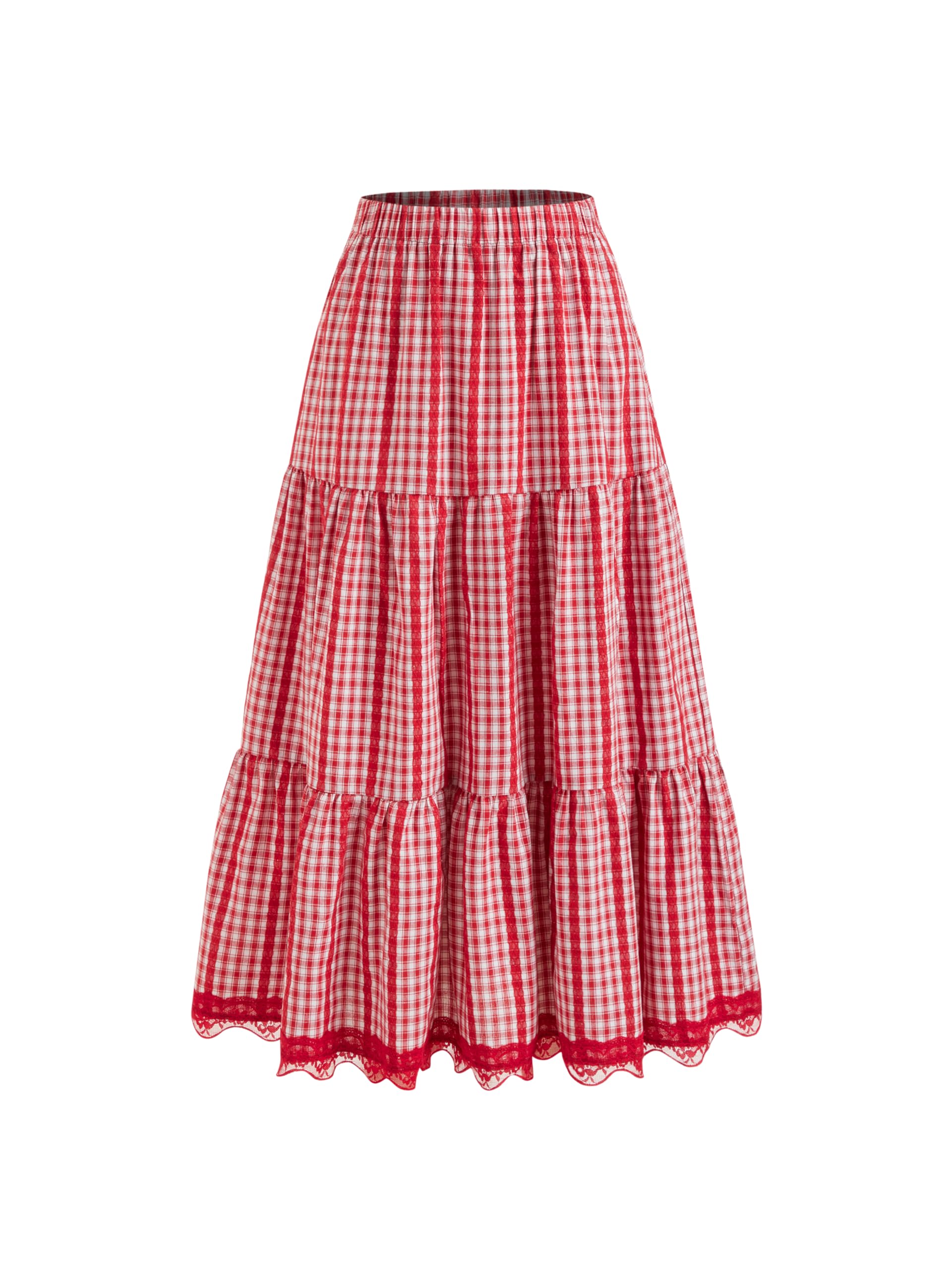 CIDER Womens Gingham Long Skirts Plaid Maxi Skirt Flowy A Line Summer Skirts Casual Trendy