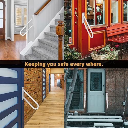 Miniatura 6 de Pasamanos de montaje en pared para escalones al aire libre, barandilla de escalera en forma de U para pasamanos de 1 a 3 escalones con acabado de