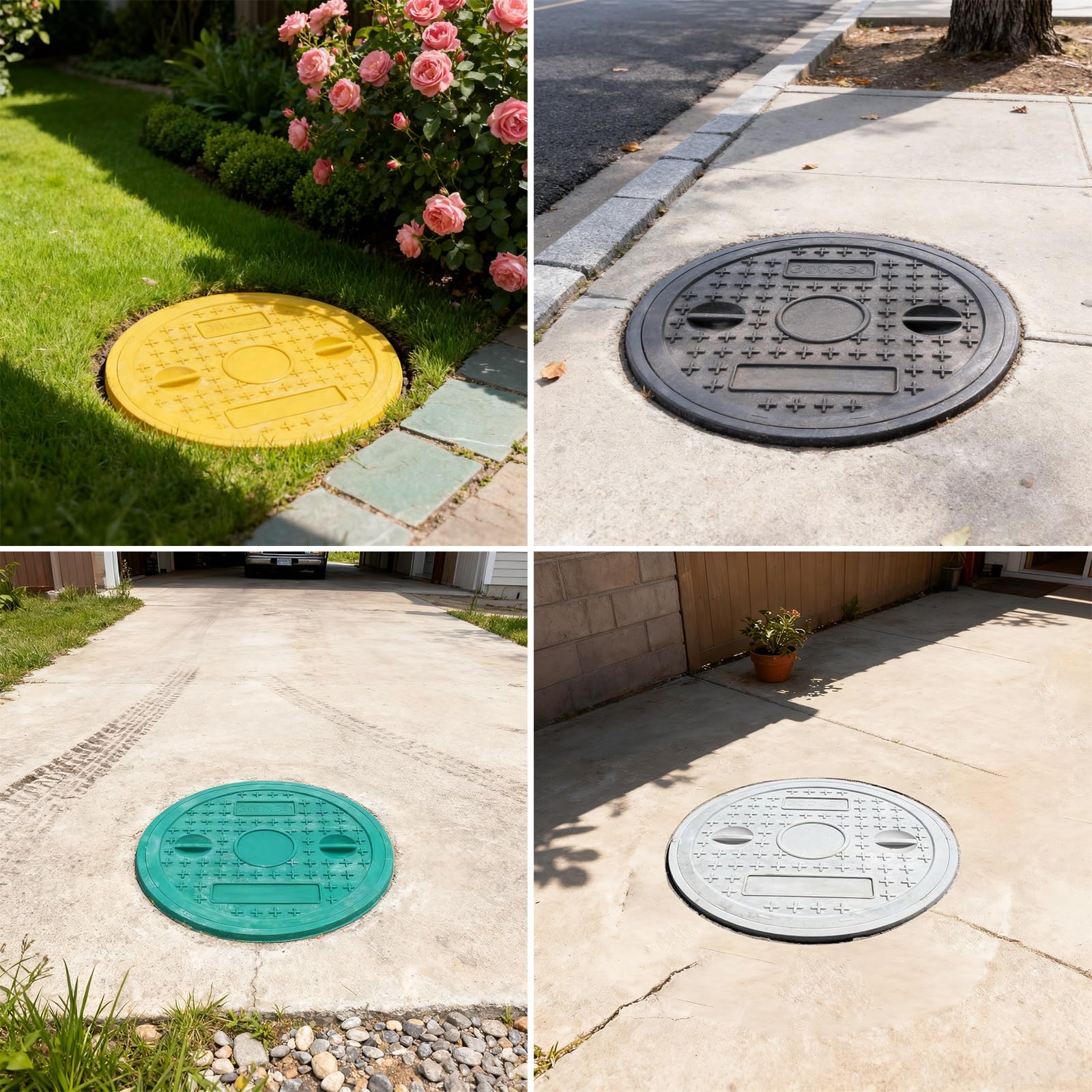 Couvercle de Regard Rond avec Cadre, Couvercle Fosse Septique Plastique avec Base, Plaque d'Égout Antidérapant pour Jardin, Terrasse(Green)