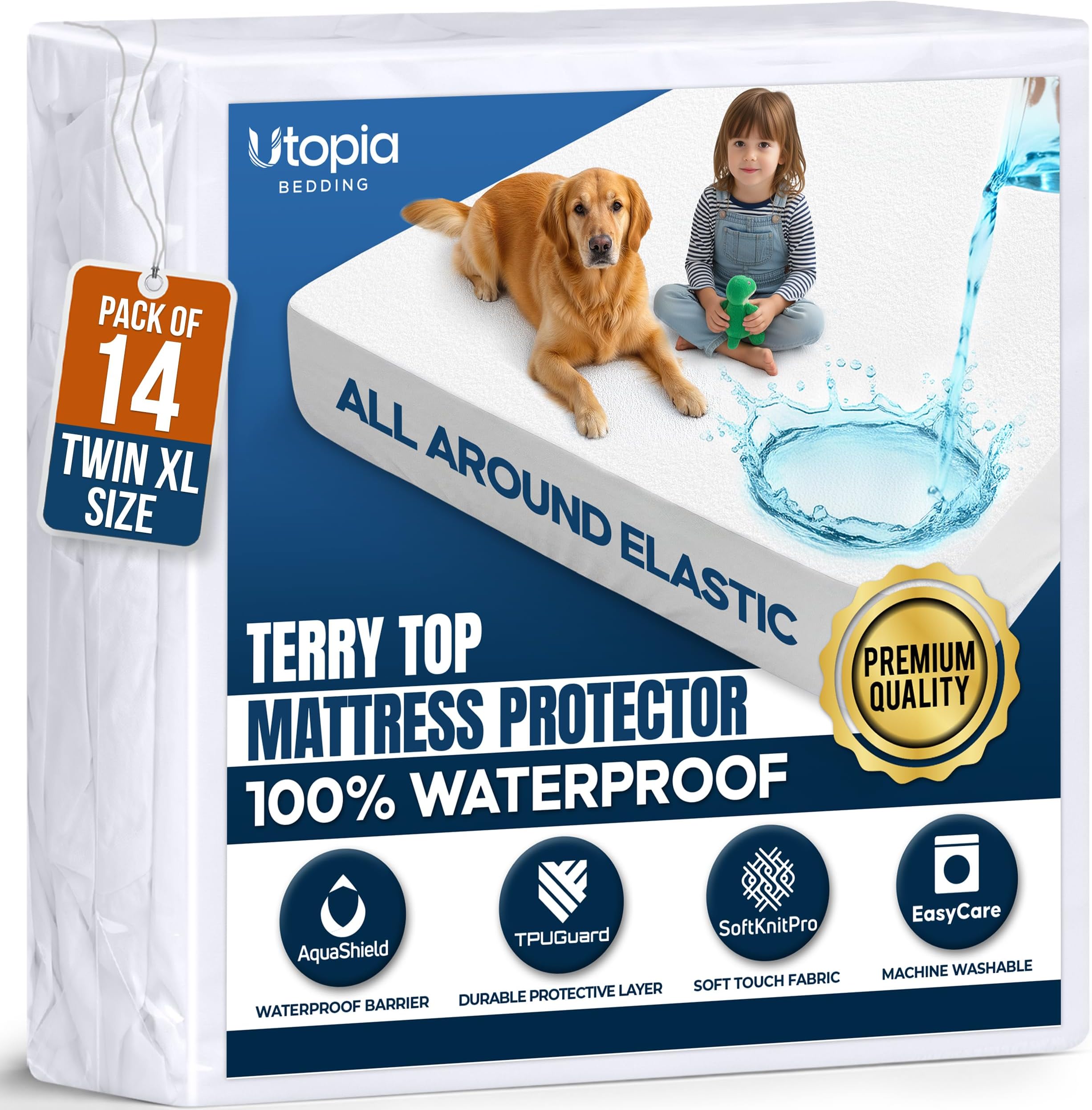Waterproof Twin XL Mattress Protector 14 Pack fits Upto 15" Deep Pocket