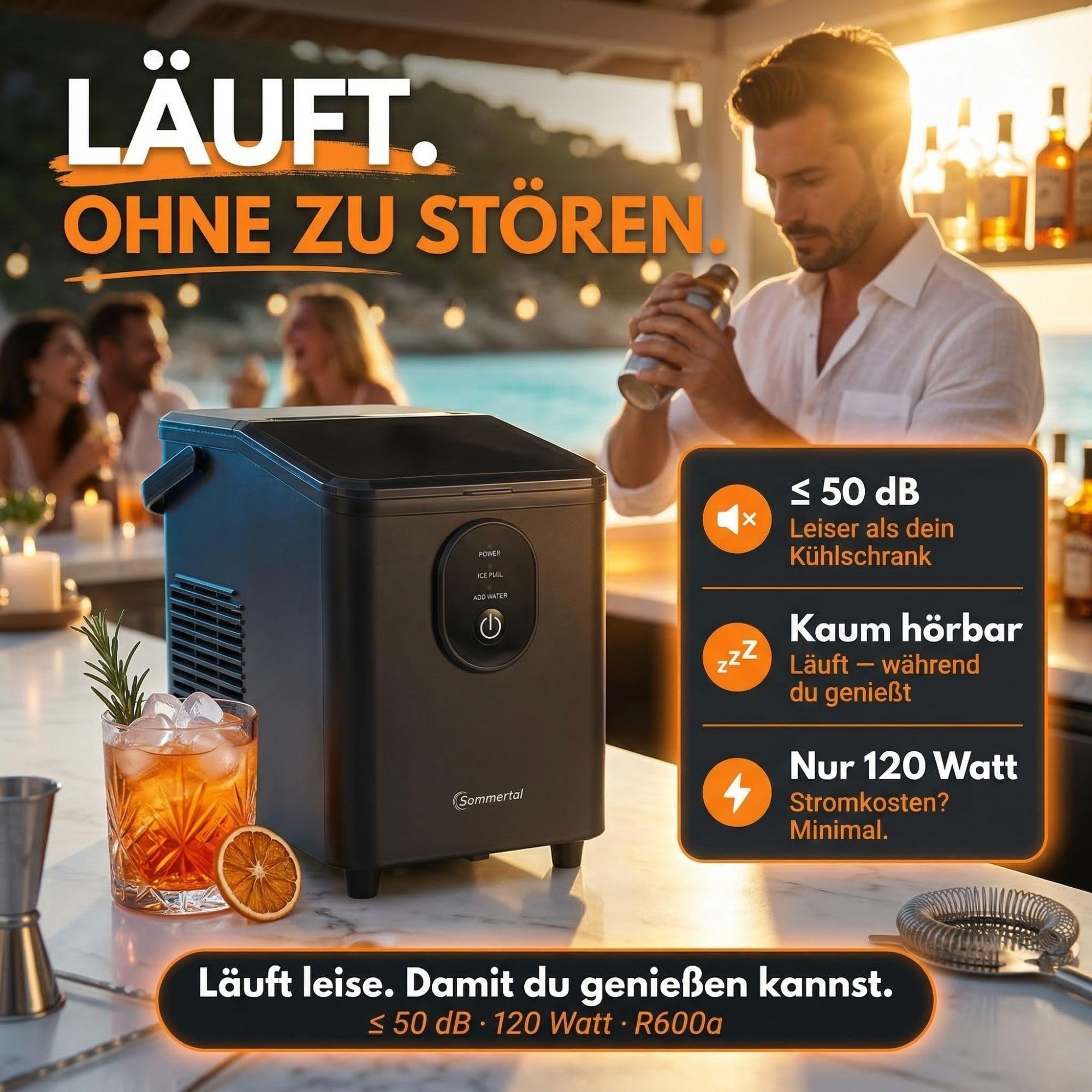 Sommertal EM12S Eiswürfelmaschine 12kg/24h leise 50dB Ice Maker für Küche Büro Party