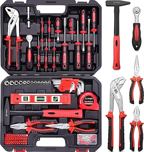 M MEEPO Juego de herramientas kit de herramientas de 186 piezas para hombres mujeres reparación del hogar y el hogar kit completo de herramientas