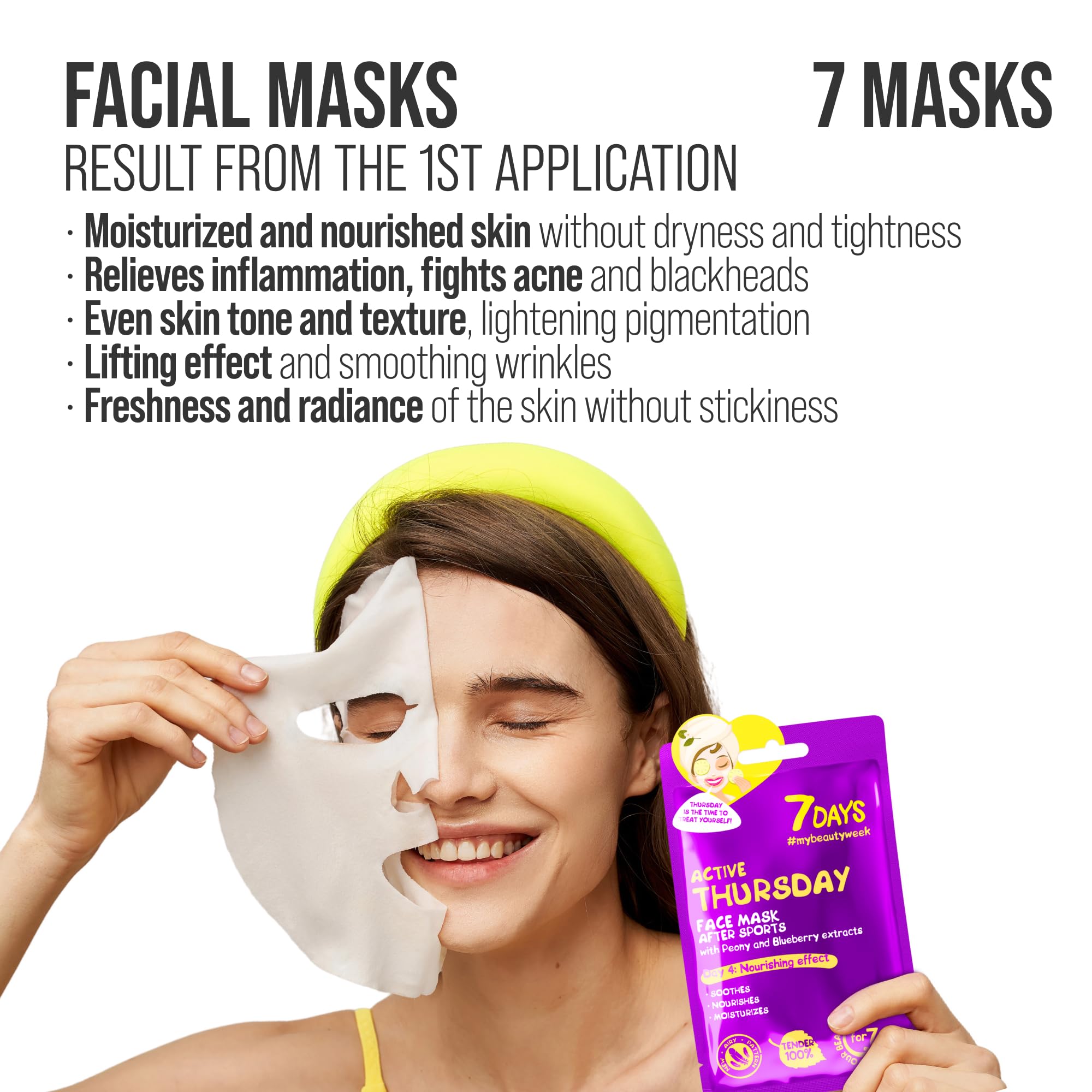 7Days Coffret Cadeau De Soins Pour Le Visage Avec Masques en Feuille - Ensemble De Masques En Tissu Hydratants, Nourrissants Coffret Cadeau Beauté Avec Masque Visage Pour Femmes 7 Pz