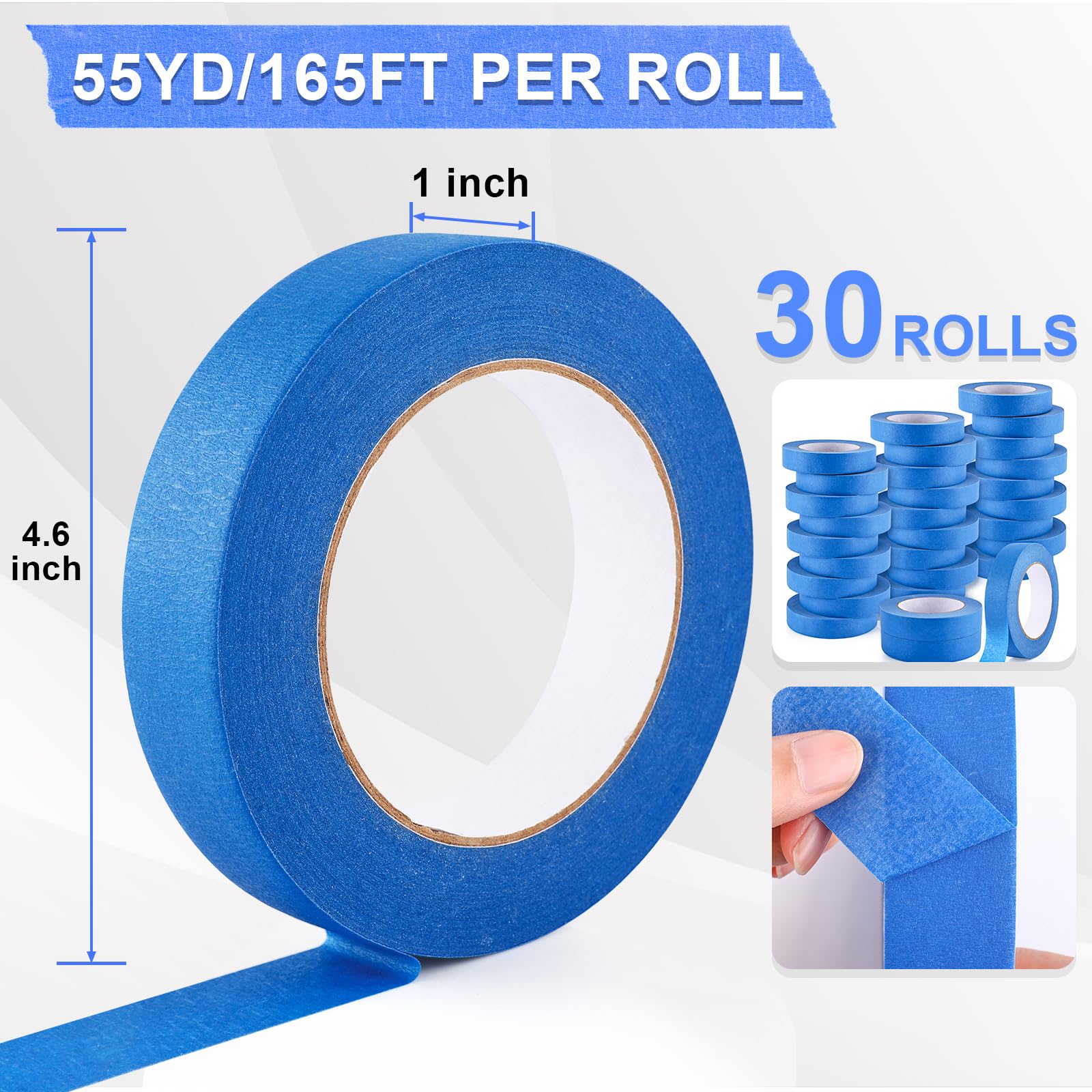 NEOACT Lot de 30 rouleaux de ruban de masquage multi-surfaces avec lignes pointues, peinture sans résidus pour intérieur et extérieur, automobile, maison, mur - Bleu - 2,5 cm de large