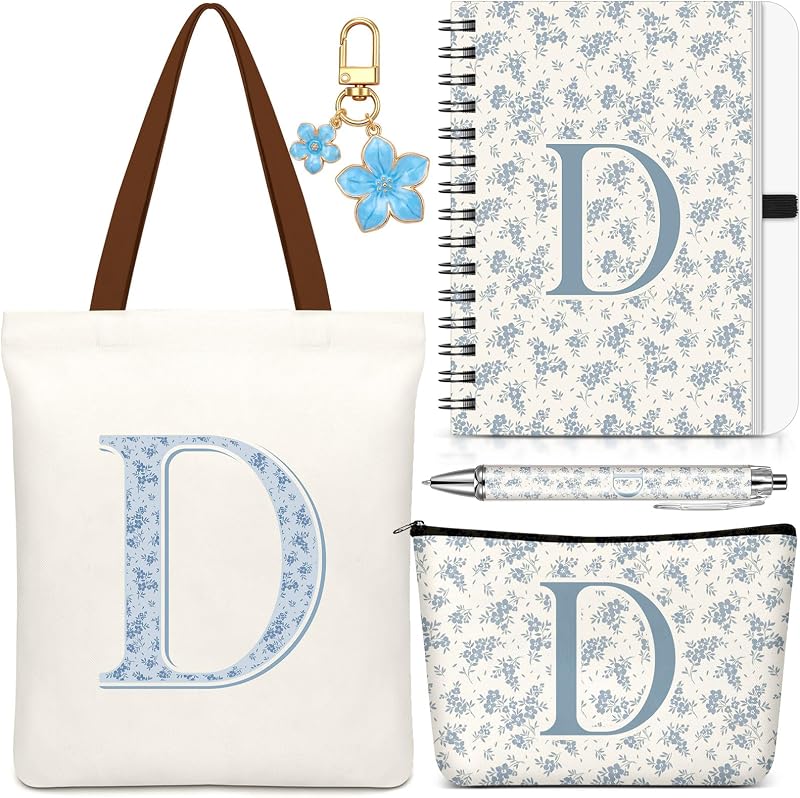 Talltalk Conjunto com 5 peças de nécessaire, bolsa, chaveiro, caderno e caneta com inicial D