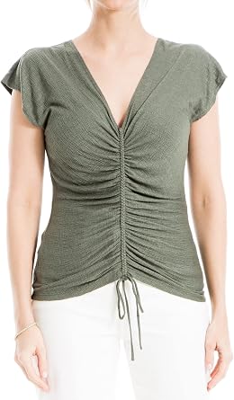 Max Studio Womens Center Cinched Short Sleeve Top