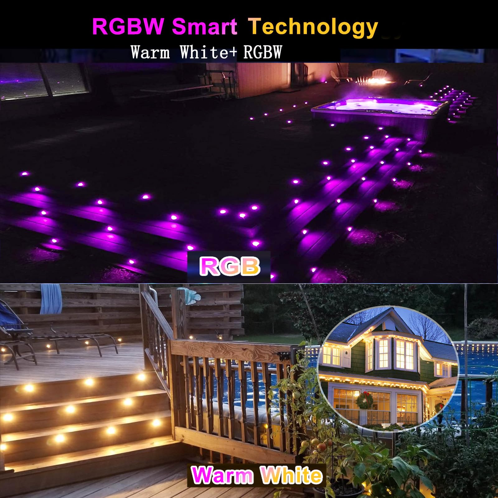 Lot de 10 Wifi Spot Led Eclairage extérieur RGBW(RGB+Blanc Chaud) Spot Led Extérieur Encastrable Compatible avec Google Home Assistant/Alexa, Ø45mm IP67 Kit complet